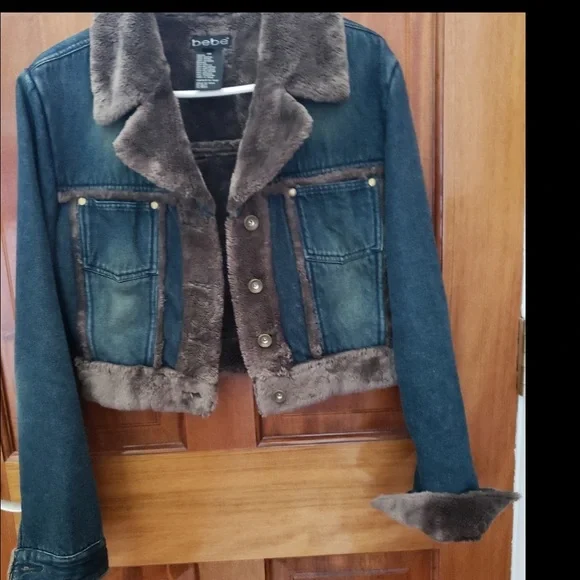Late 90's Bebe denim jacket brown faux fur trim,rare!” - Picture 14 of 14